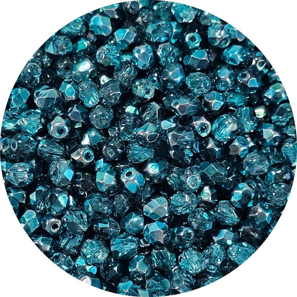 Fire polished facet kralen - Metallic Marine Ice