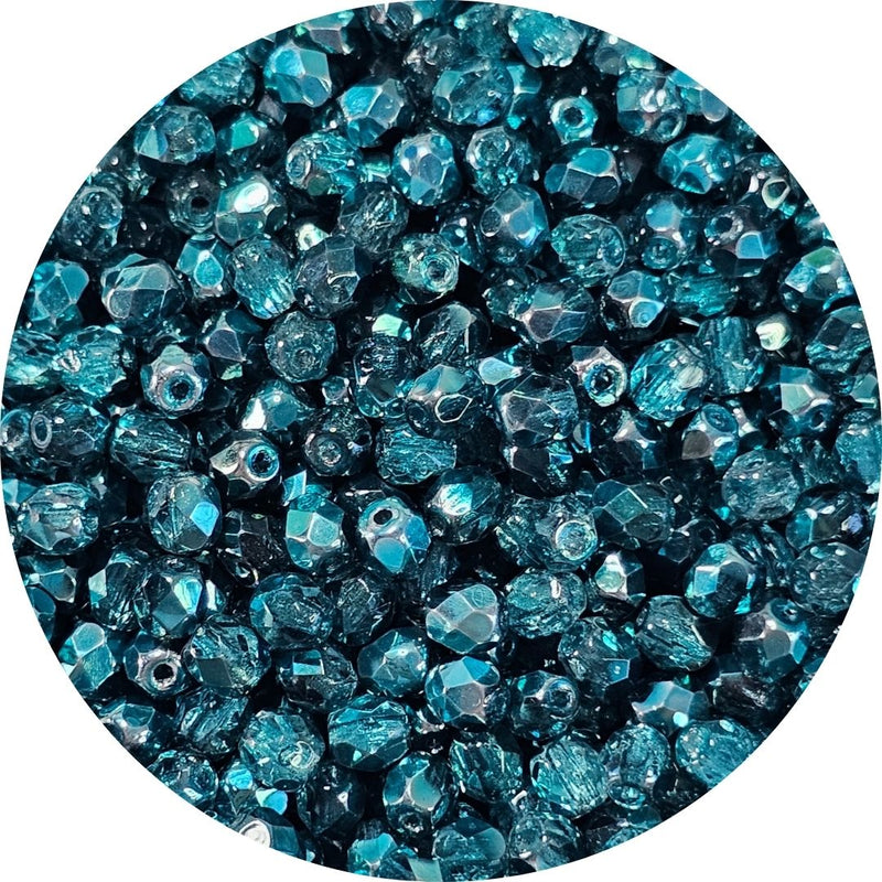 Fire polished facet kralen - Metallic Marine Ice